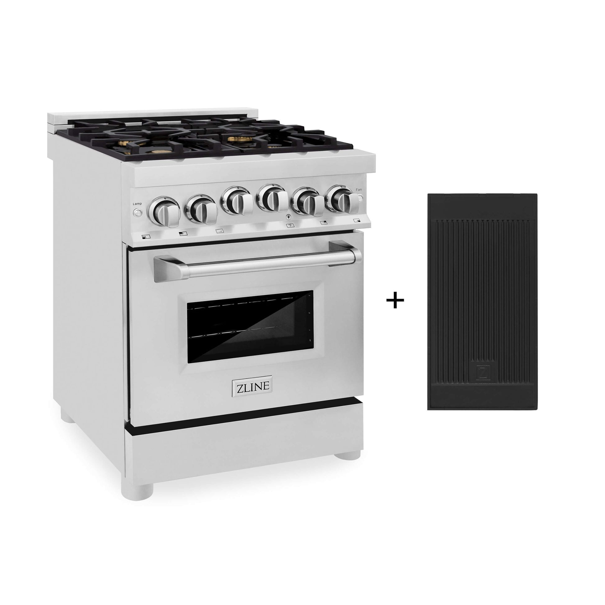 ZLINE 24" Gas Oven and Cooktop Range with Griddle - Stainless Steel with Brass Burners