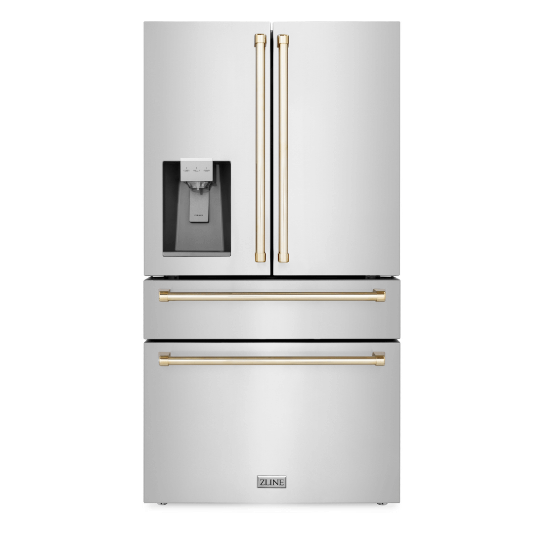 ZLINE 36" Autograph Edition Freestanding French Door Refrigerator with External Water and Ice Dispenser - Stainless Steel with Accents