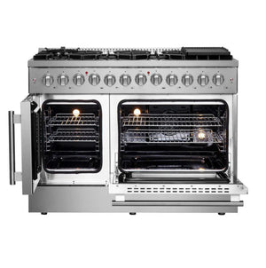 Forno Galiano 48-inch French Door Dual Fuel Range All Stainless Steel with 8 Sealed Burners, FFSGS6356-48