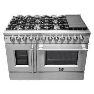 Forno Galiano 48-inch French Door Dual Fuel Range All Stainless Steel with 8 Sealed Burners, FFSGS6356-48