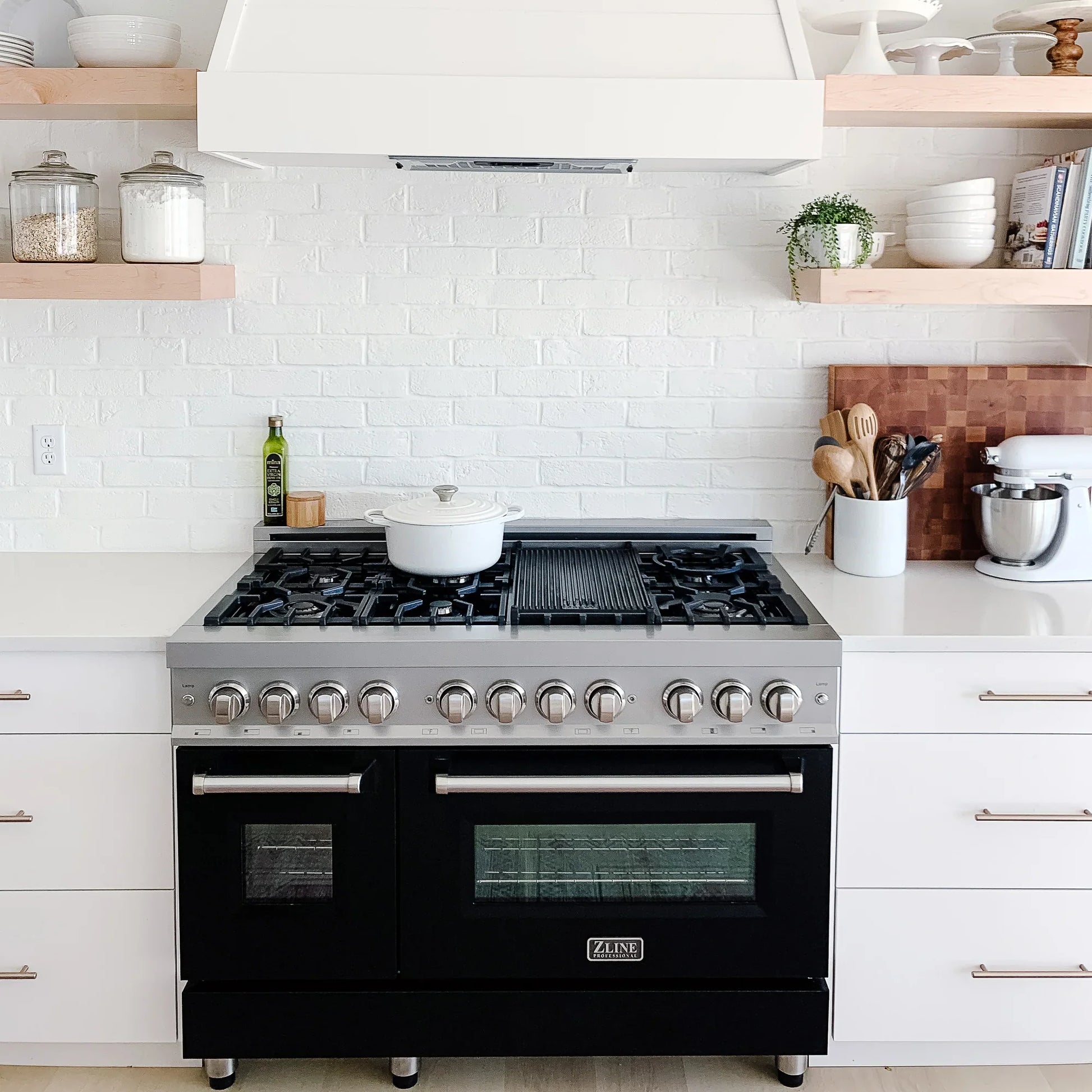 ZLINE 48" Dual Fuel Range - Stainless Steel with Black Matte Door, Gas Stove, and Electric Oven