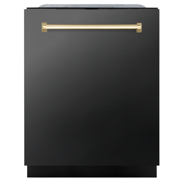 ZLINE Autograph Edition 24" 3rd Rack Top Touch Control Tall Tub Dishwasher - Black Stainless Steel with Accented Handle