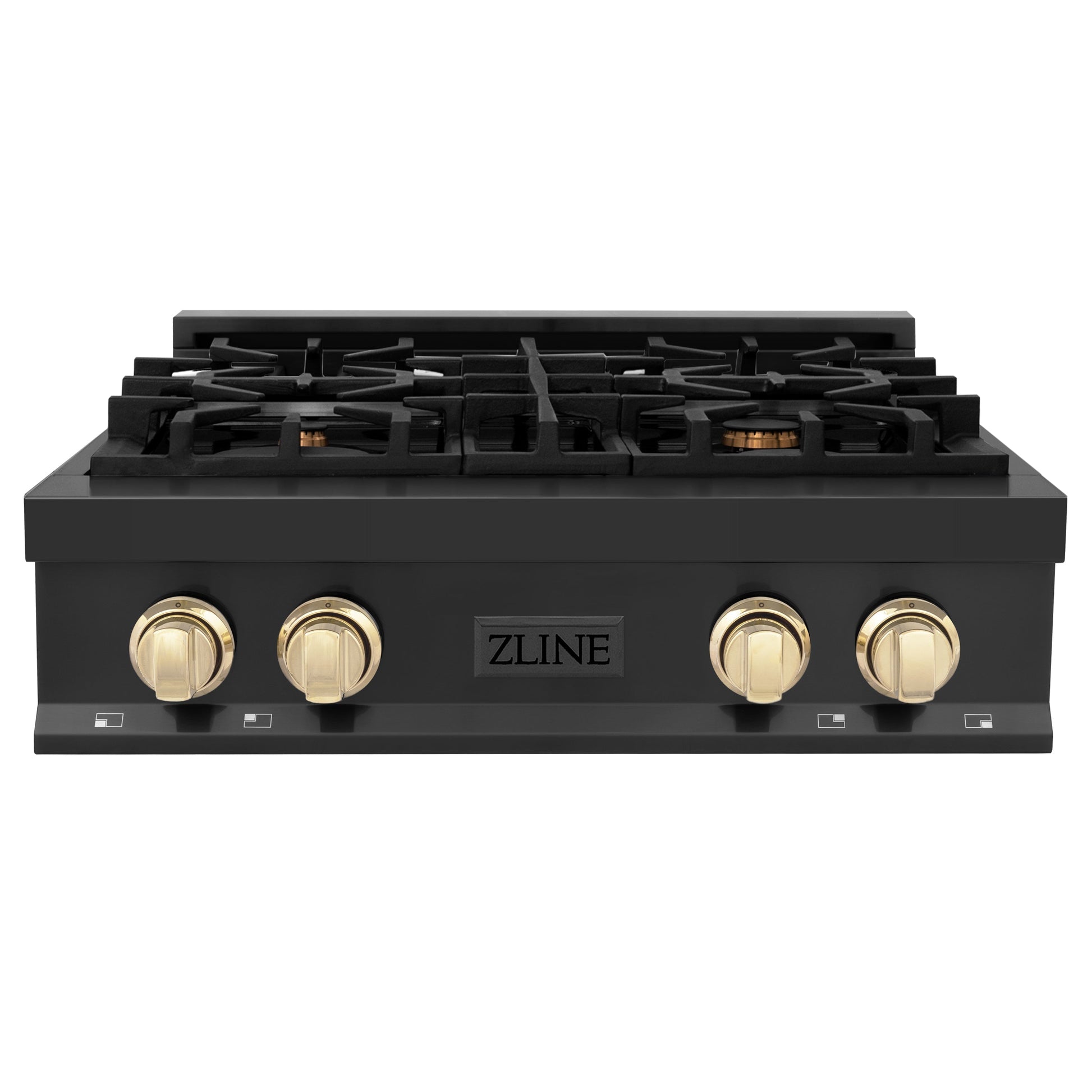 ZLINE Autograph Edition 30" Porcelain 4 Burner Gas Rangetop - Black Stainless Steel with Accents