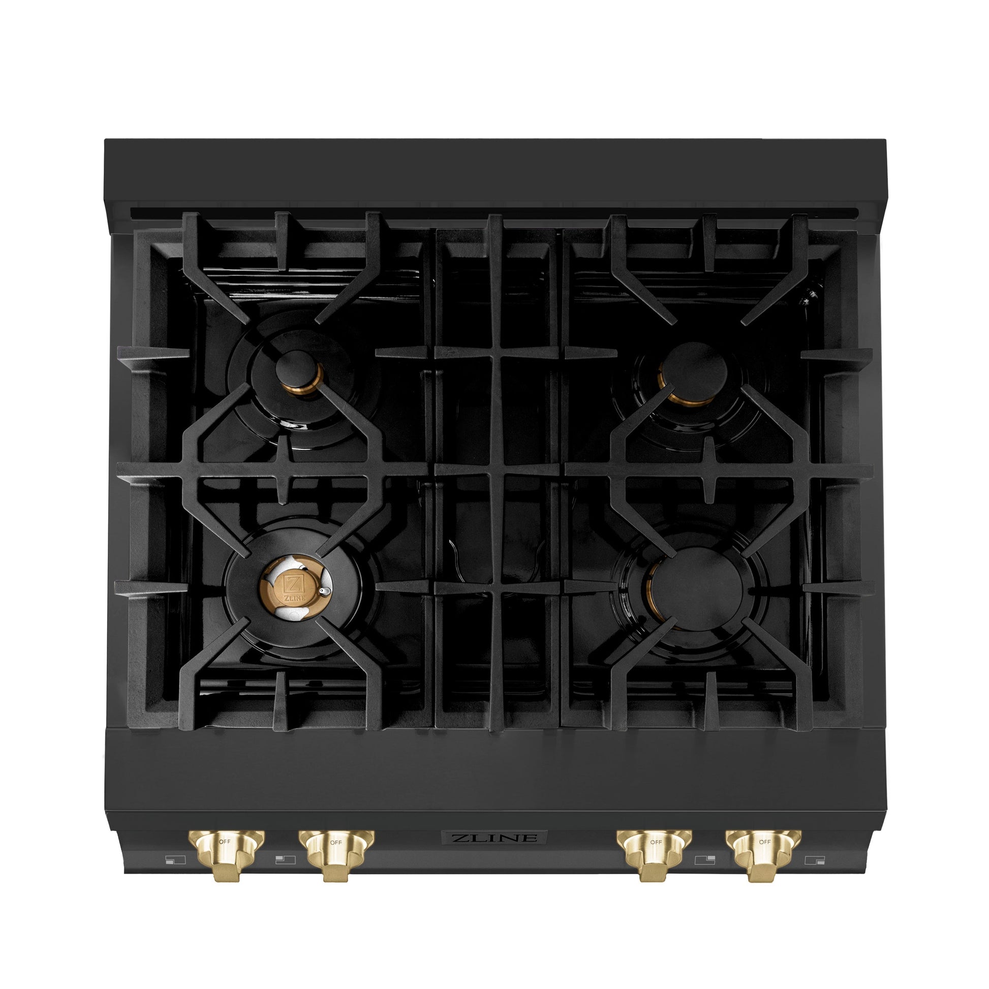 ZLINE Autograph Edition 30" Porcelain 4 Burner Gas Rangetop - Black Stainless Steel with Accents