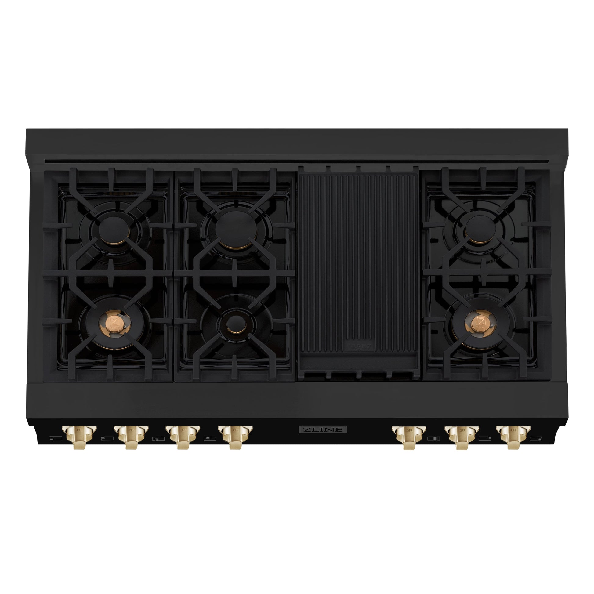 ZLINE Autograph Edition 48" Porcelain 7 Burner Gas Rangetop - Black Stainless Steel with Accents