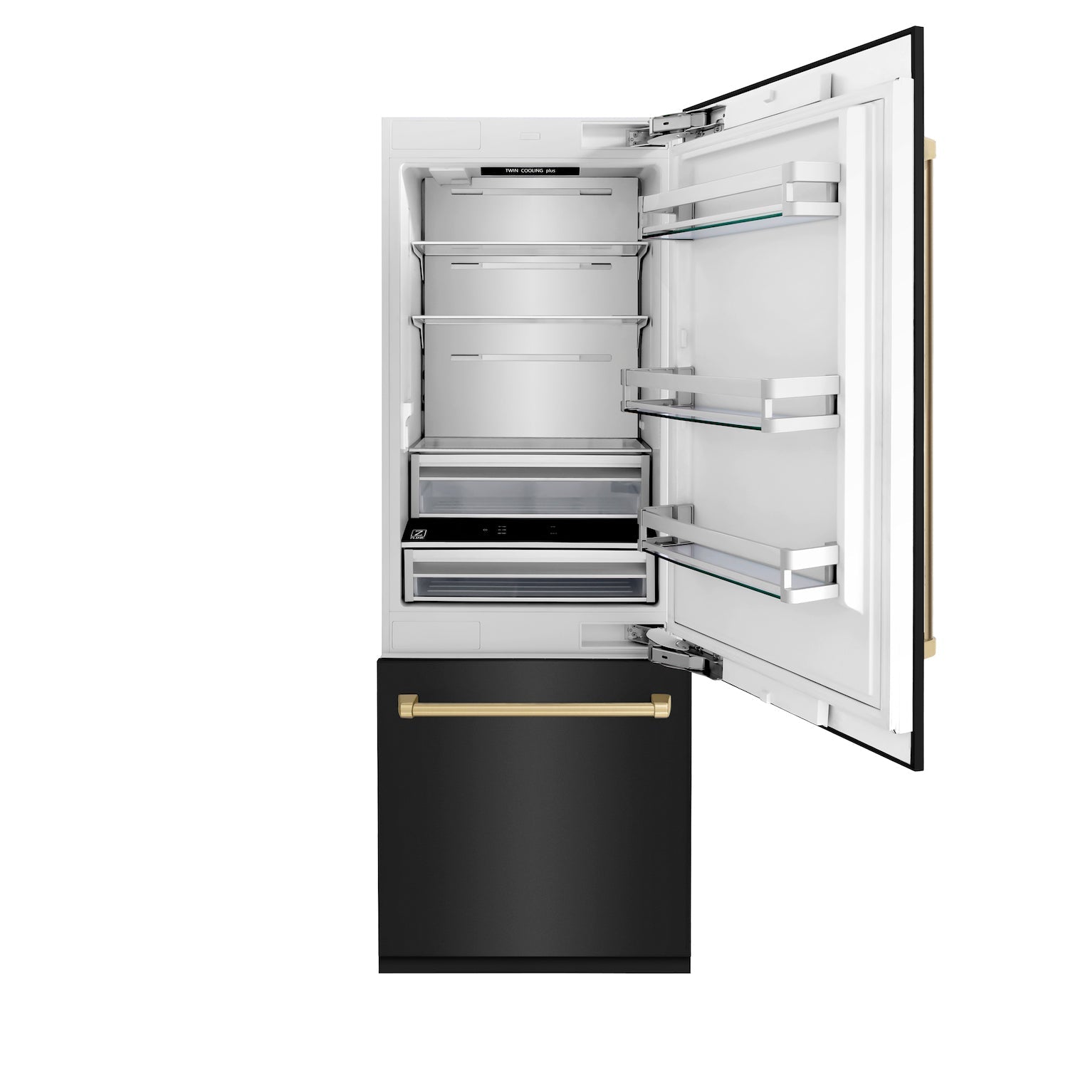 ZLINE 30" Autograph Edition Built-in 2-Door Bottom Freezer Refrigerator - Black Stainless Steel with Champagne Bronze Accents, Internal Water and Ice Dispenser