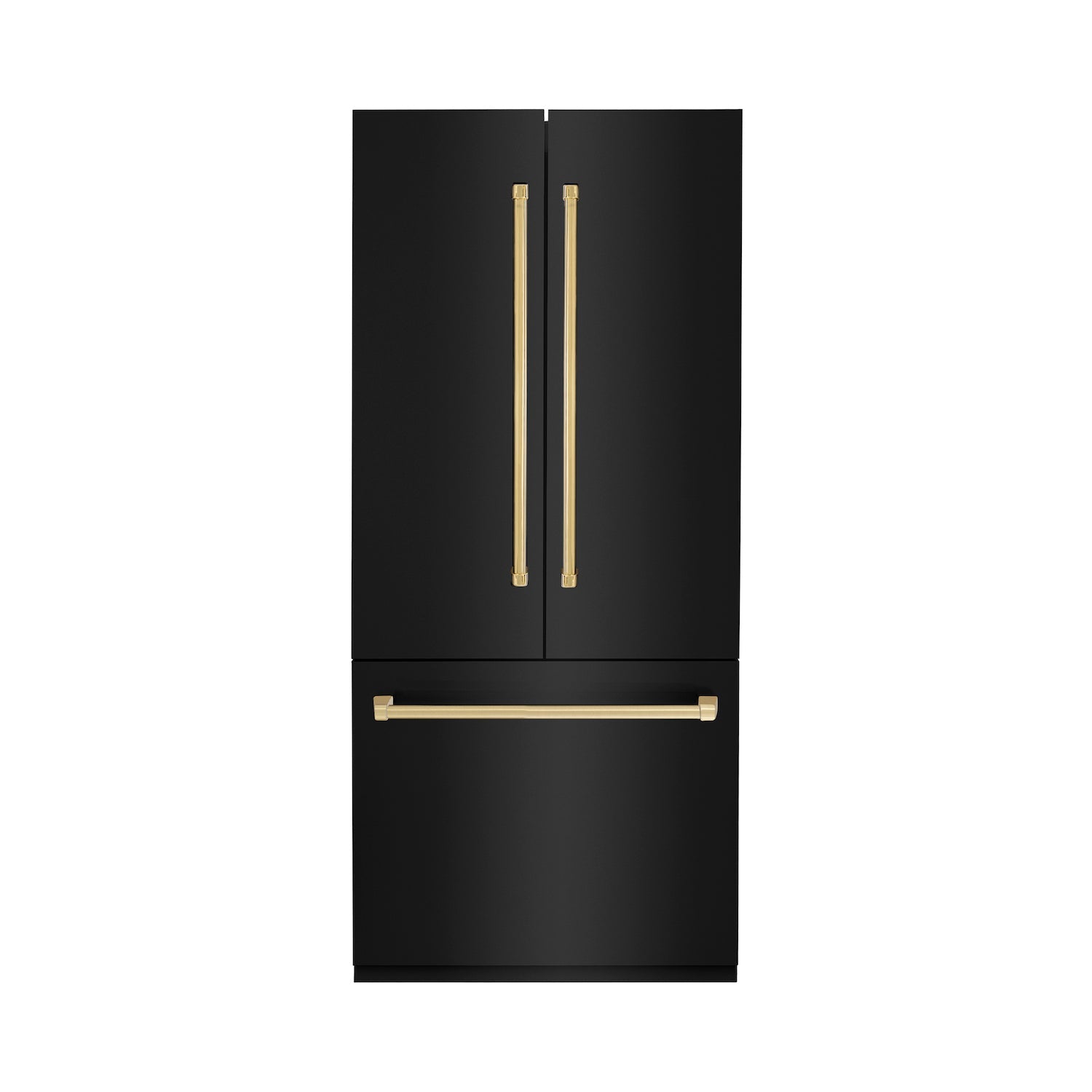 ZLINE 36" Autograph Edition Built-in 2-Door Bottom Freezer Refrigerator - Black Stainless Steel with Polished Gold Accents, Internal Water and Ice Dispenser