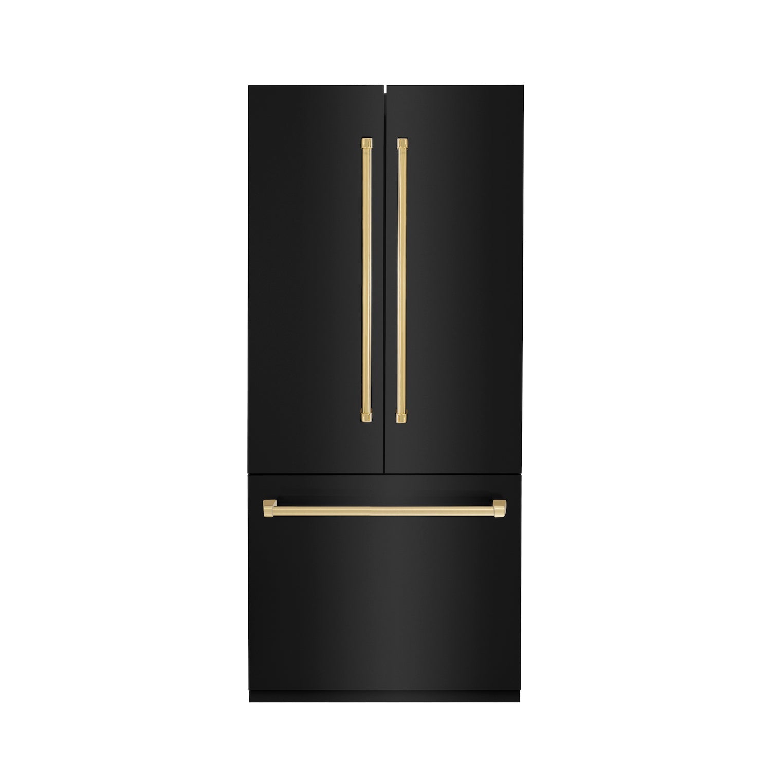 ZLINE 36" Autograph Edition Built-in 2-Door Bottom Freezer Refrigerator - Black Stainless Steel with Polished Gold Accents, Internal Water and Ice Dispenser