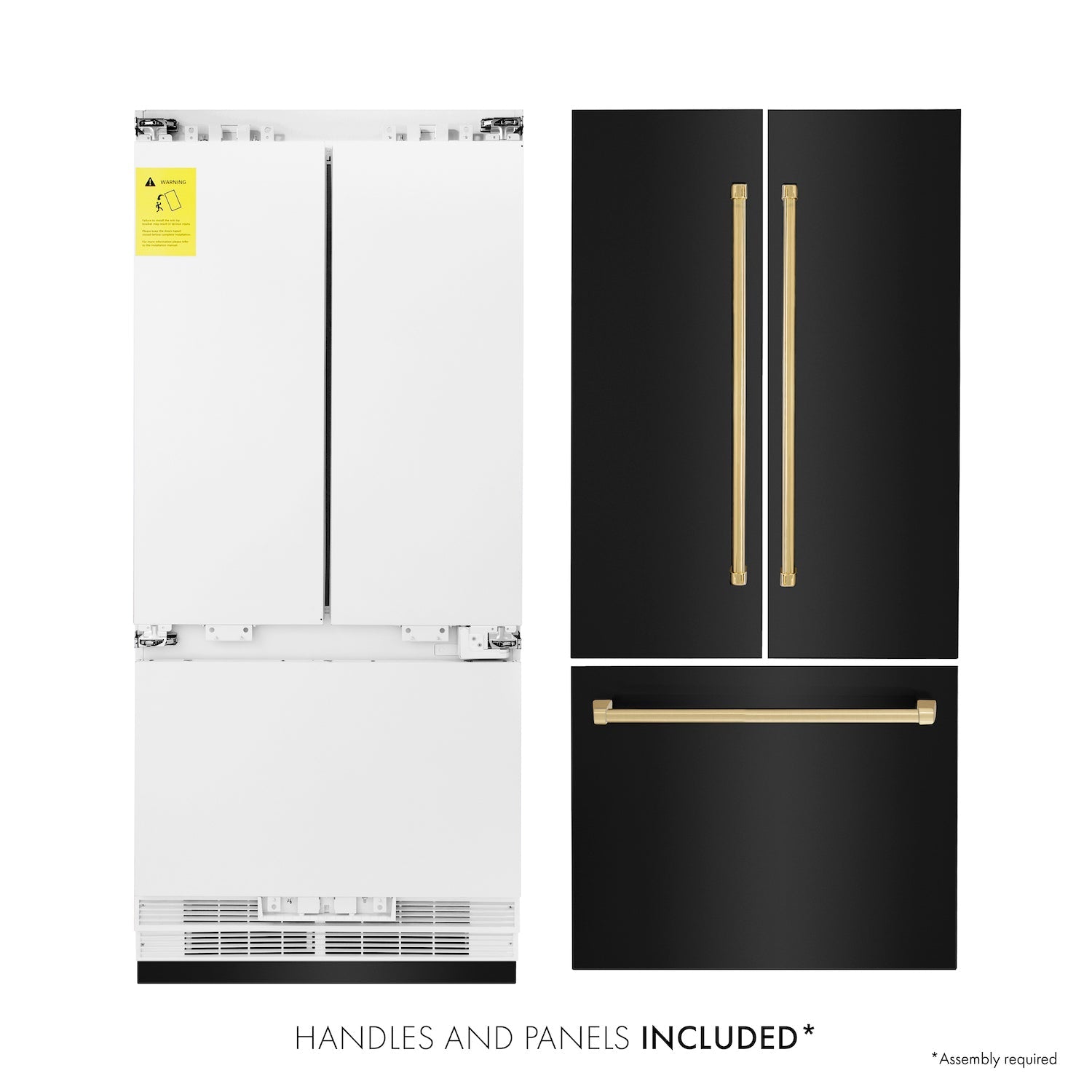 ZLINE 36" Autograph Edition Built-in 2-Door Bottom Freezer Refrigerator - Black Stainless Steel with Polished Gold Accents, Internal Water and Ice Dispenser