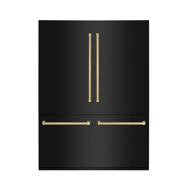 ZLINE 60" Autograph Edition Built-in 4-Door French Door Refrigerator - Black Stainless Steel with Champagne Bronze Accents, Internal Water and Ice Dispenser