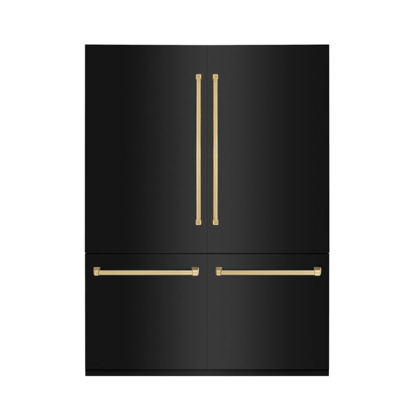 ZLINE 60" Autograph Edition Built-in 4-Door French Door Refrigerator - Black Stainless Steel with Polished Gold Accents, Internal Water and Ice Dispenser