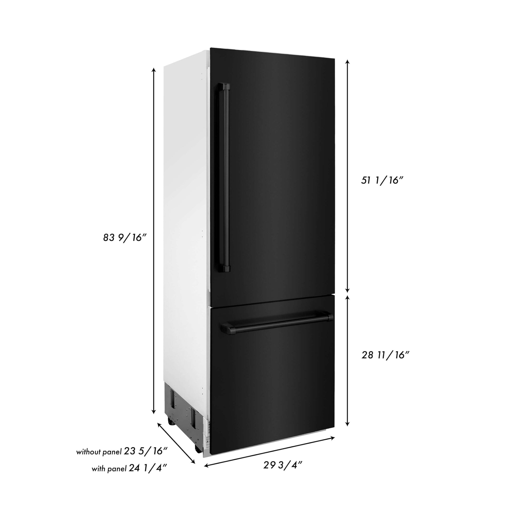 ZLINE 30" Built-In 2-Door Bottom Freezer Refrigerator with Internal Water and Ice Dispenser - Black Stainless Steel