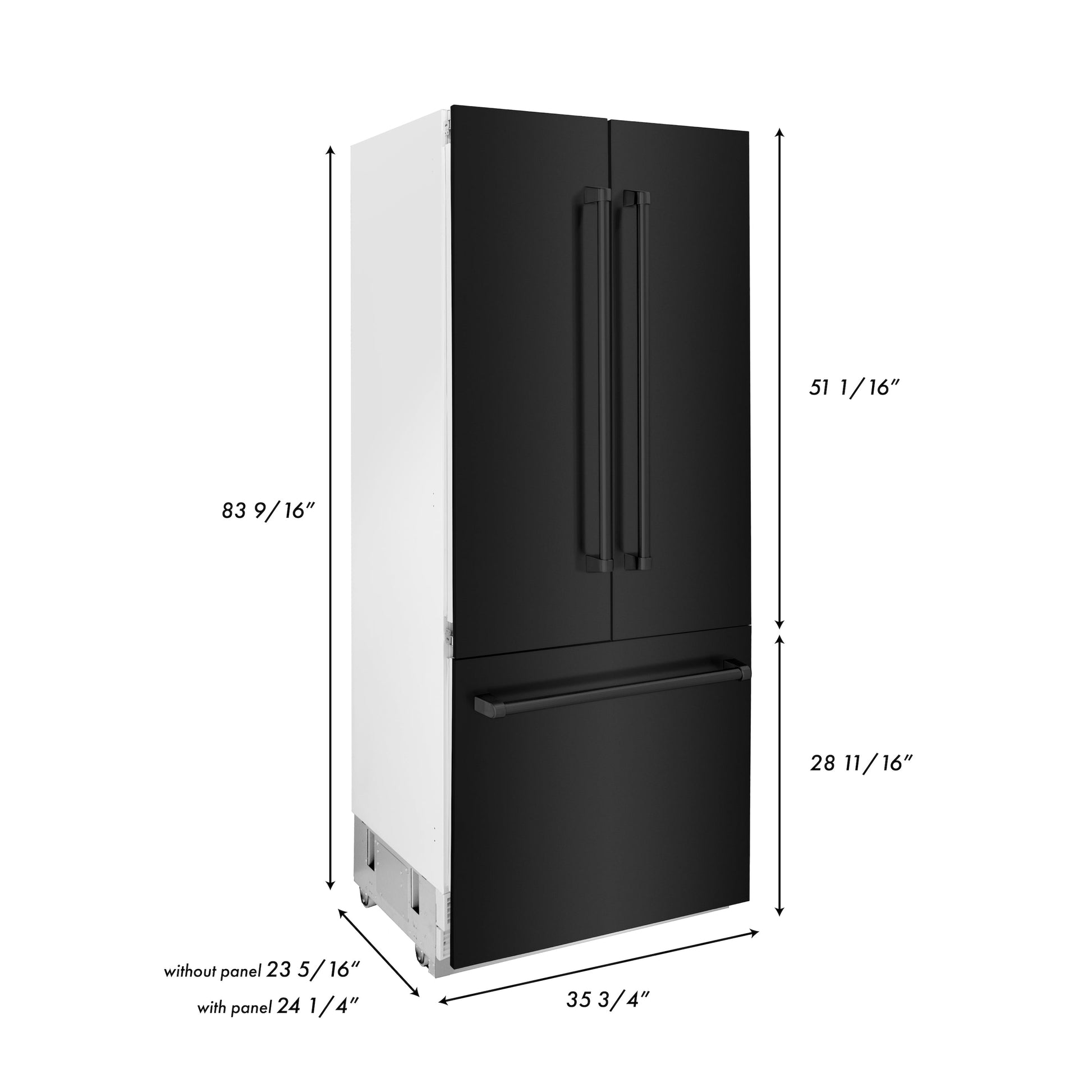 ZLINE 36" Built-In 3-Door French Door Refrigerator with Internal Water and Ice Dispenser - Black Stainless Steel