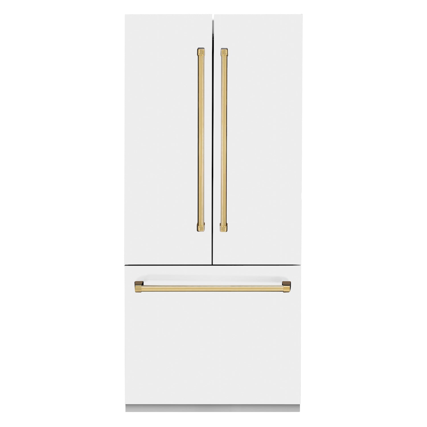 ZLINE 36" Built-In 2-Door Bottom Freezer Refrigerator with Internal Water and Ice Dispenser - Matte White with Accents