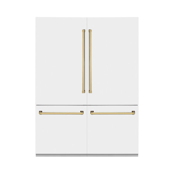 ZLINE 60" Autograph Edition Built-in 4-Door French Door Refrigerator - Matte White with Accents, Internal Water and Ice Dispenser