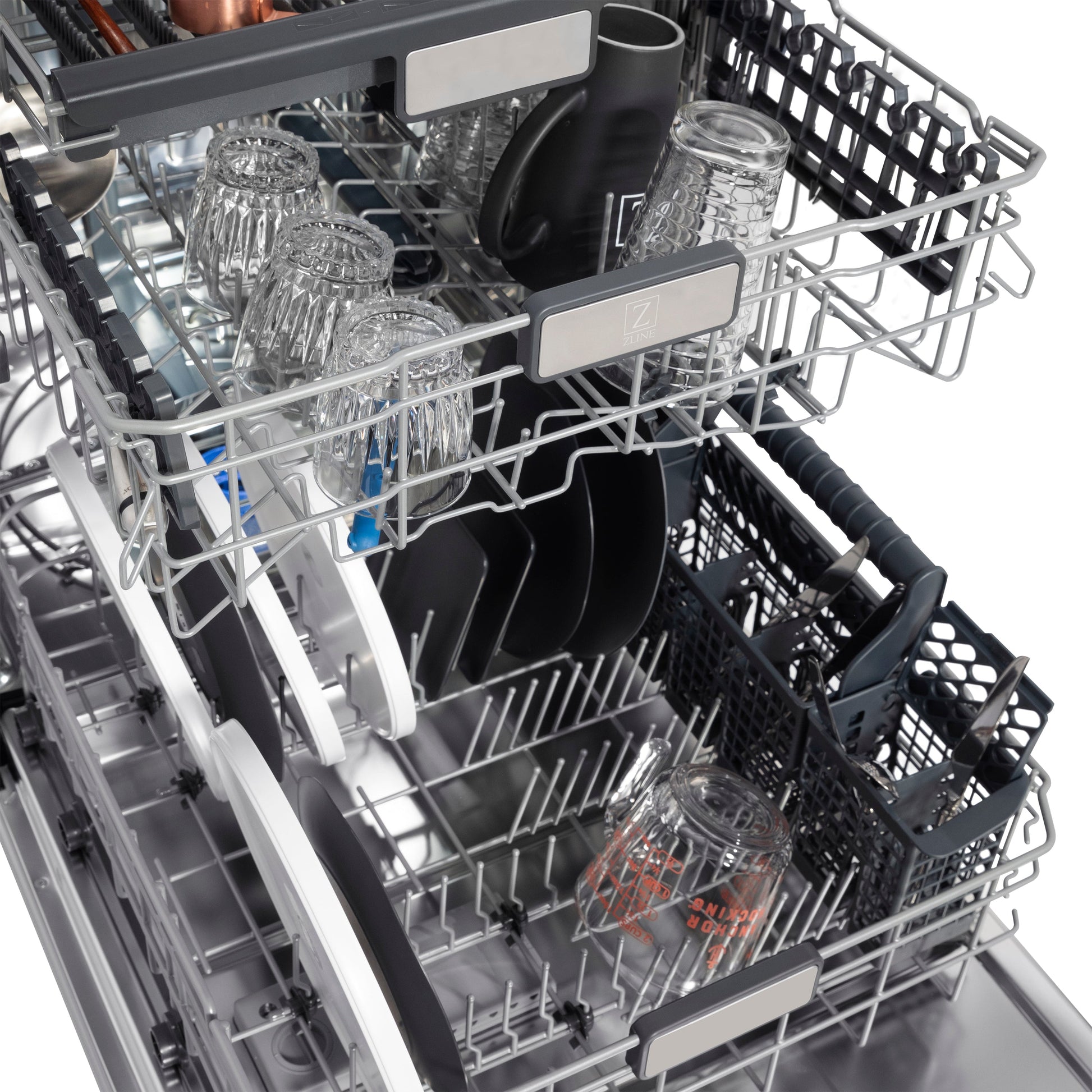 ZLINE Autograph Edition 24" 3rd Rack Top Touch Control Tall Tub Dishwasher - Black Stainless Steel with Accented Handle