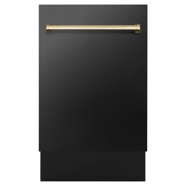 ZLINE Autograph Edition 18" Compact 3rd Rack Top Control Dishwasher - Black Stainless Steel with Accent Handle