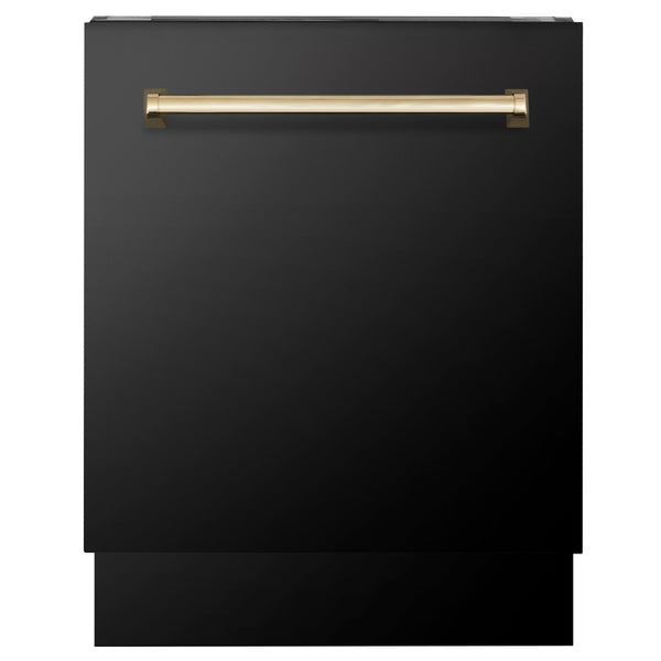 ZLINE Autograph Edition 24" 3rd Rack Top Control Tall Tub Dishwasher - Black Stainless Steel with Accent Handle