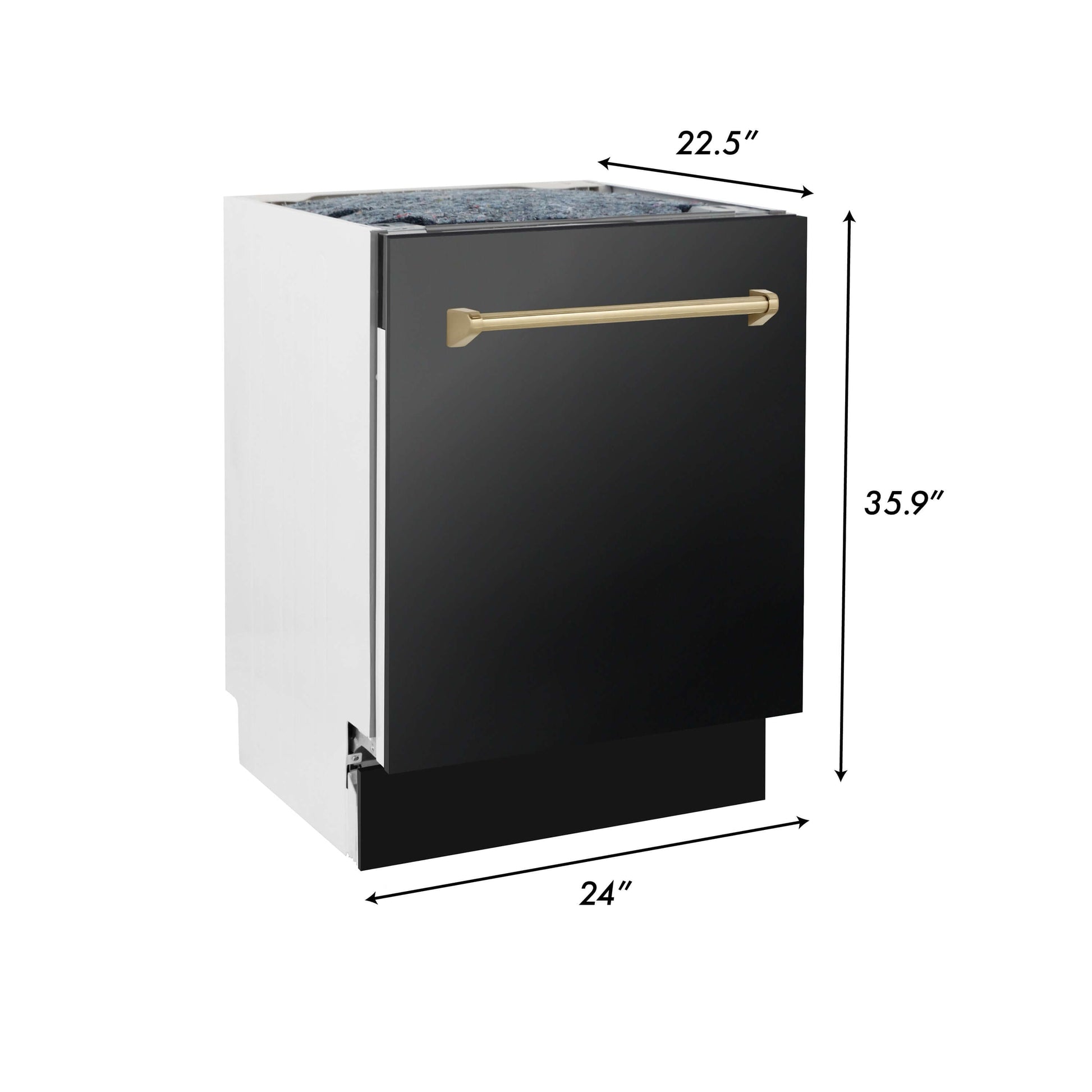 ZLINE 3-Appliance 48" Autograph Edition Kitchen Package with Black Stainless Steel Dual Fuel Range, Range Hood, and Dishwasher with Polished Gold Accents