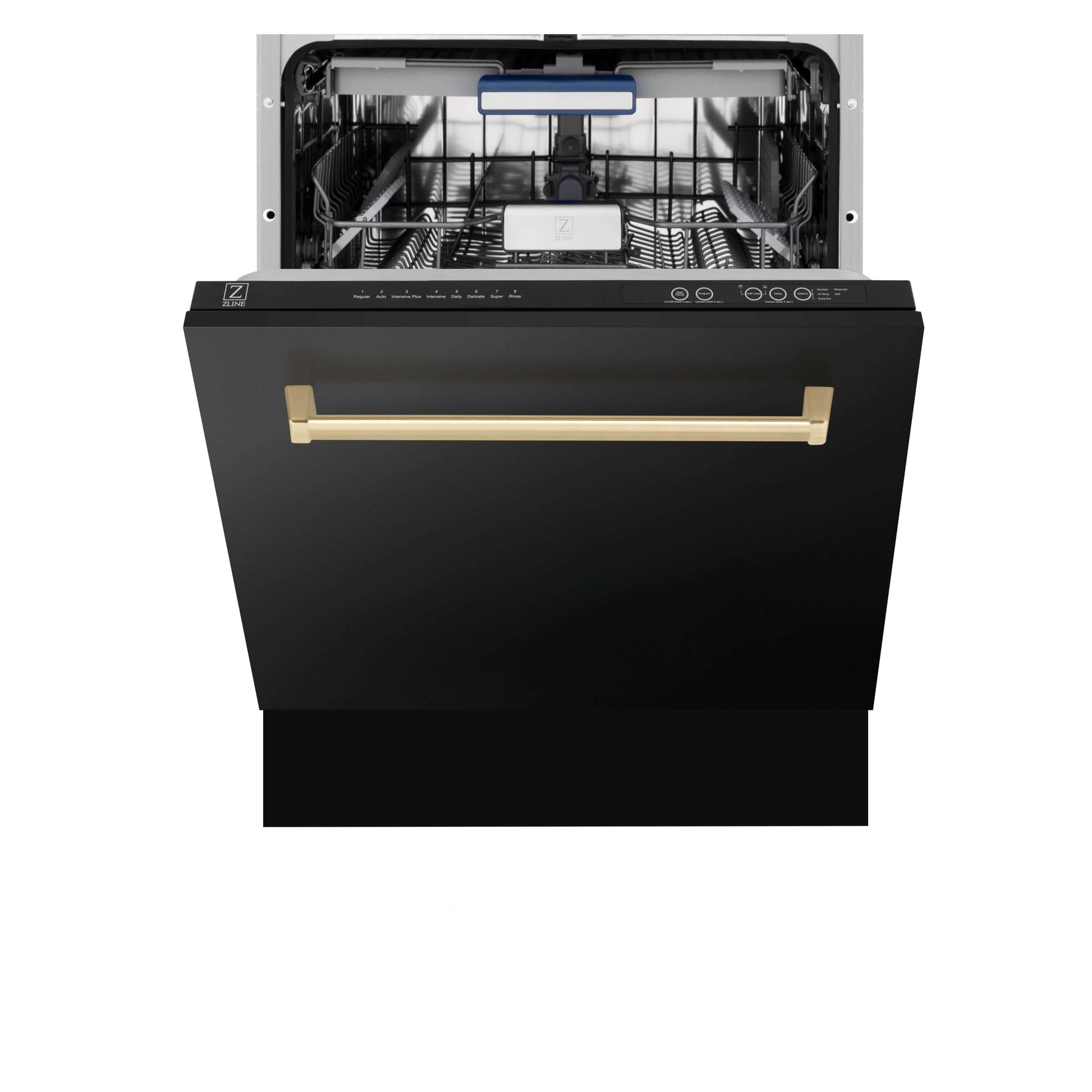 ZLINE 3-Appliance 36" Autograph Edition Kitchen Package with Black Stainless Steel Dual Fuel Range, Range Hood, and Dishwasher with Champagne Bronze Accents
