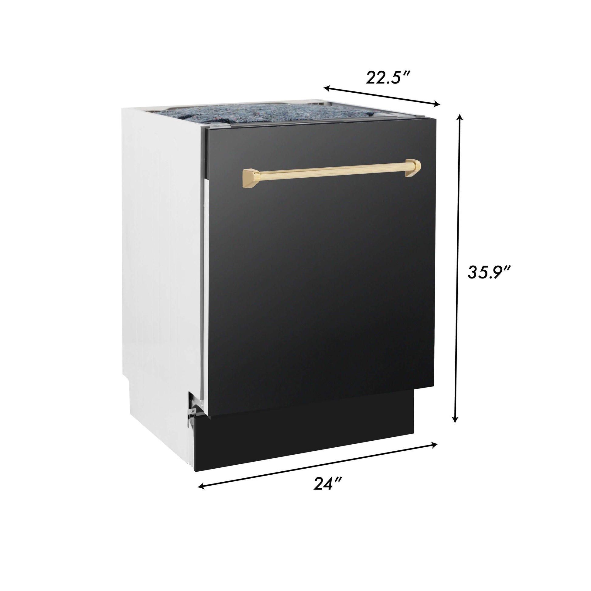 ZLINE 4-Appliance 48" Autograph Edition Kitchen Package with Black Stainless Steel Dual Fuel Range, Range Hood, Dishwasher, and Refrigeration Including External Water Dispenser with Polished Gold Accents