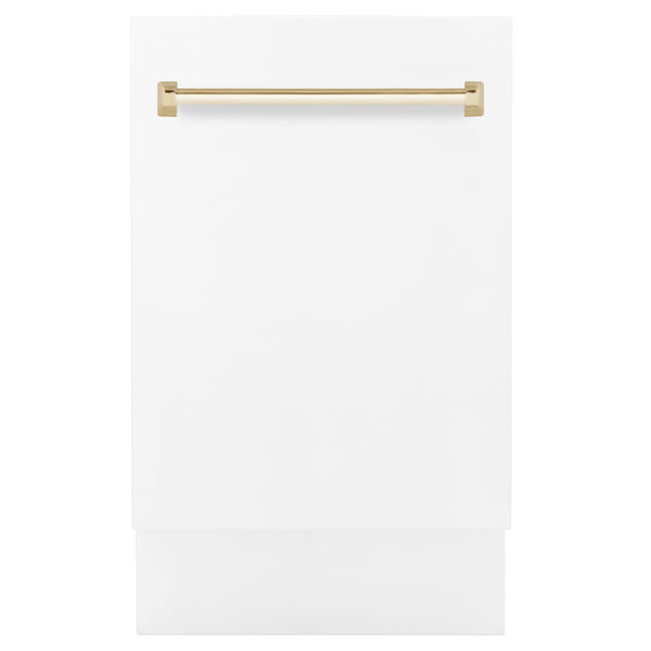 ZLINE Autograph Edition 18" Compact 3rd Rack Top Control Dishwasher - Matte White with Accent Handle
