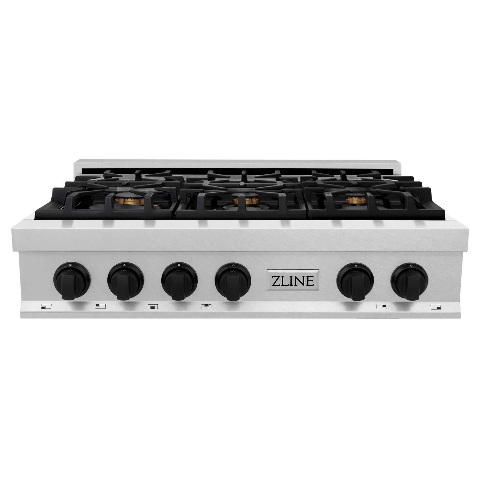 ZLINE Autograph Edition 36" Porcelain 6 Burners Gas Rangetop - DuraSnow Stainless Steel with Accents