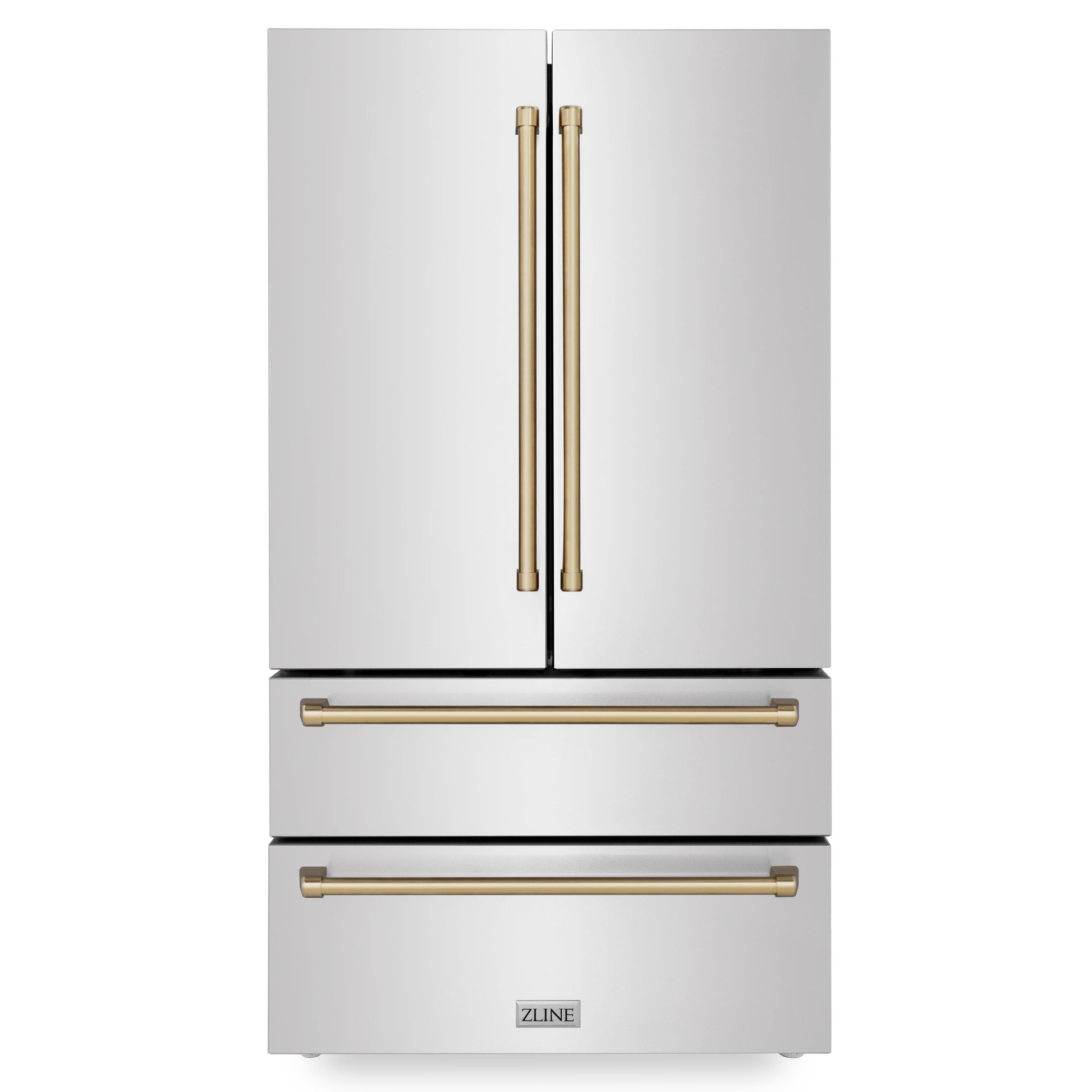 ZLINE 48" Autograph Edition 4 Appliance Package with Stainless Steel Dual Fuel Range, Range Hood, Dishwasher, and Refrigeration - Champagne Bronze Accents