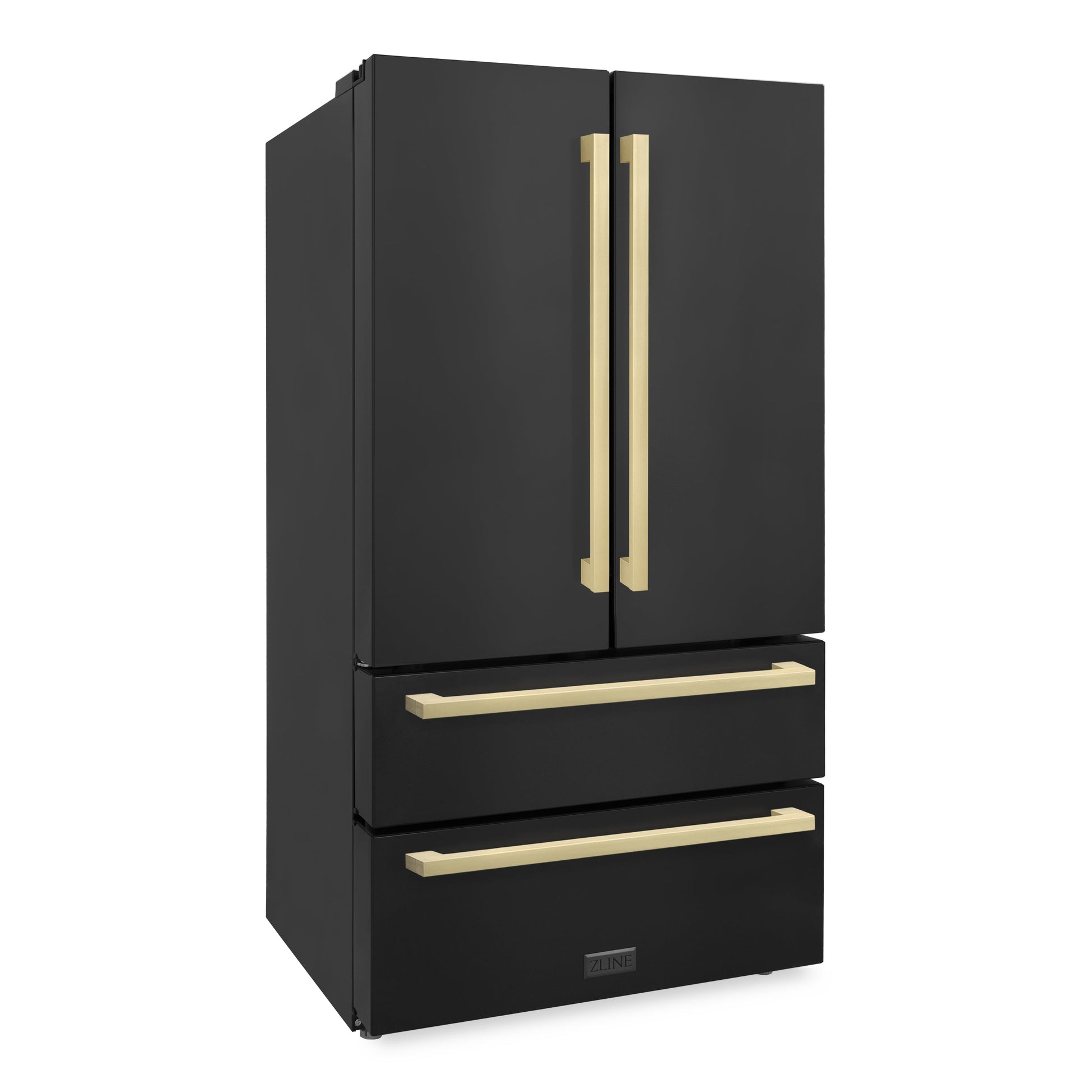 ZLINE 36" Autograph Edition 4-Door French Door Refrigerator with Ice Maker - Black Stainless Steel with Champagne Bronze Square Handles