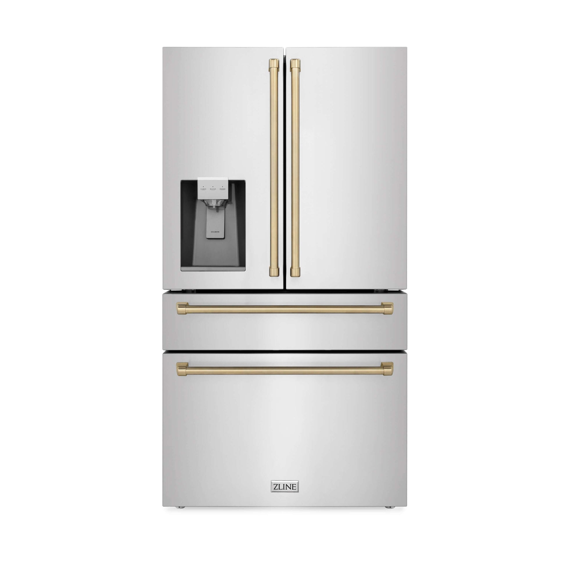 ZLINE 4-Appliance 30" Autograph Edition Kitchen Package with Stainless Steel Dual Fuel Range, Range Hood, Dishwasher, and Refrigeration Including External Water Dispenser with Champagne Bronze Accents