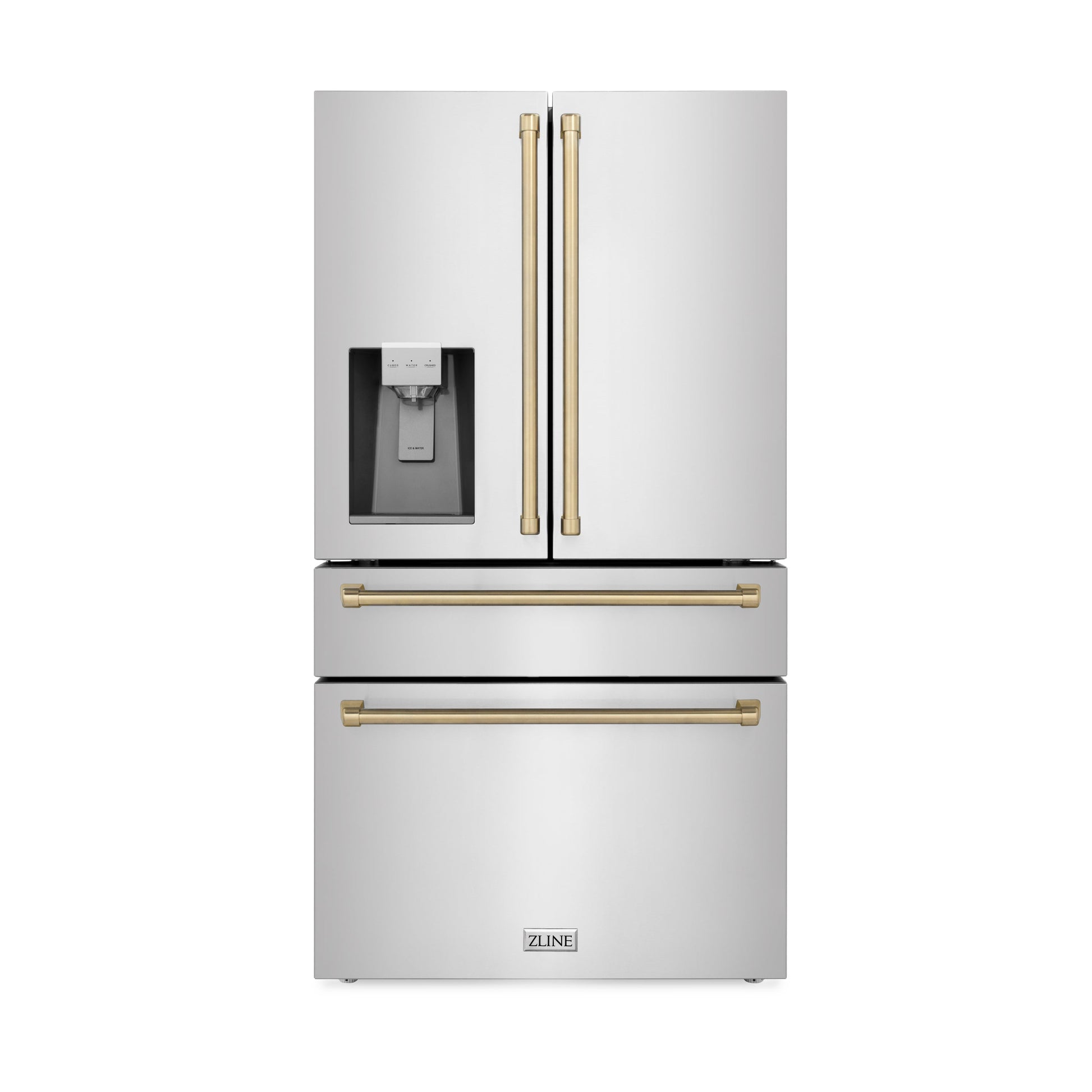 ZLINE 4-Appliance 48" Autograph Edition Kitchen Package with Stainless Steel Dual Fuel Range, Range Hood, Dishwasher, and Refrigeration Including External Water Dispenser with Polished Gold Accents