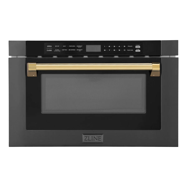 ZLINE Autograph Edition 24" Built-in Microwave Drawer - Black Stainless Steel with Accents