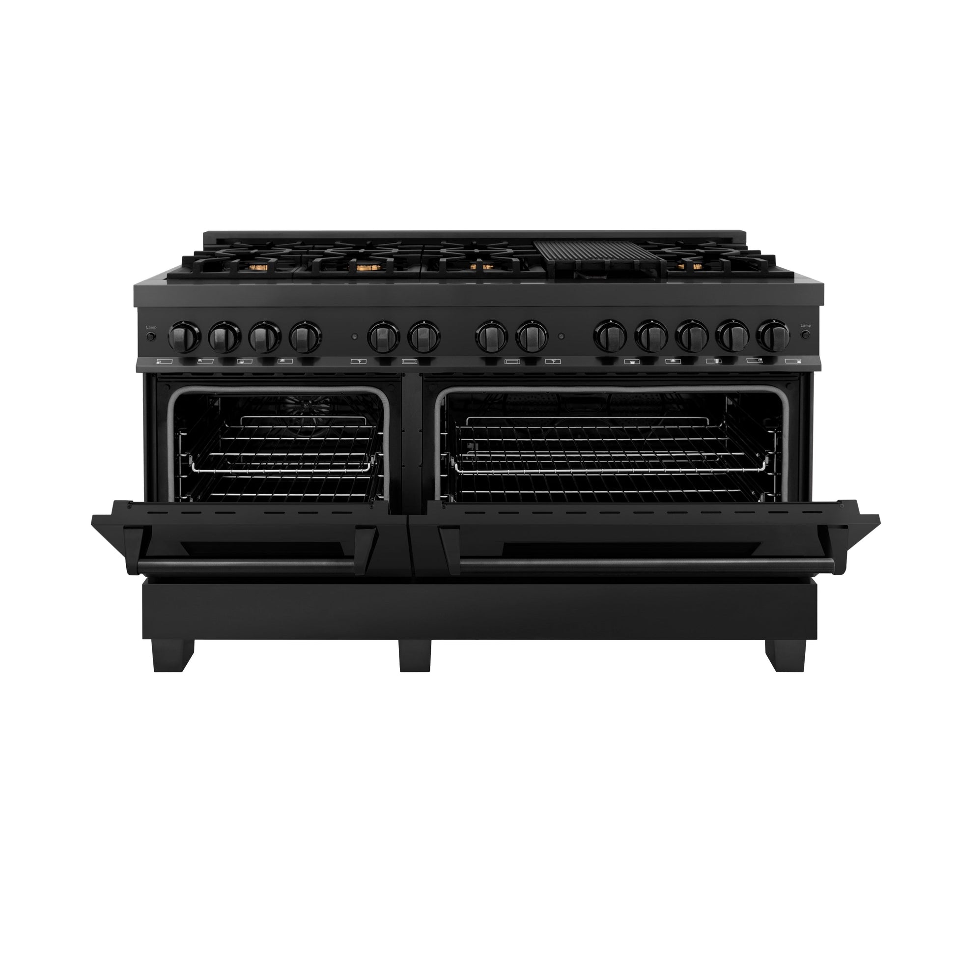 ZLINE 60" Dual Fuel Range with Gas Stove and Electric Oven - Black Stainless Steel with Brass Burners