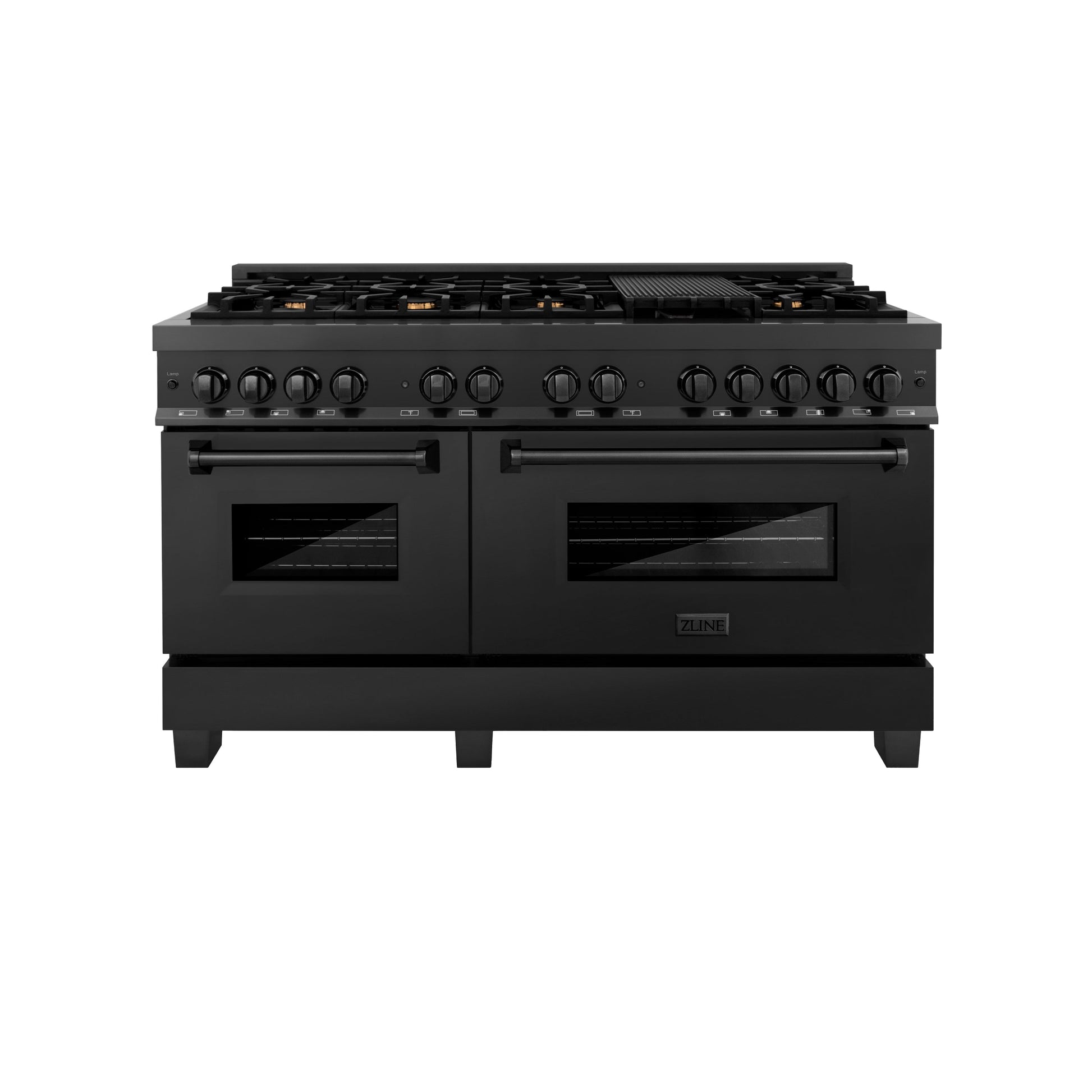 ZLINE 60" Dual Fuel Range with Gas Stove and Electric Oven - Black Stainless Steel with Brass Burners