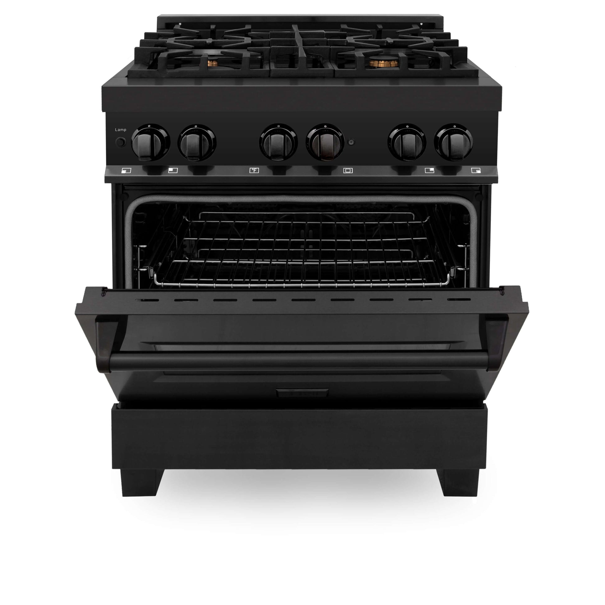 ZLINE 30" Dual Fuel Range with Gas Stove and Electric Oven - Black Stainless Steel with Brass Burners