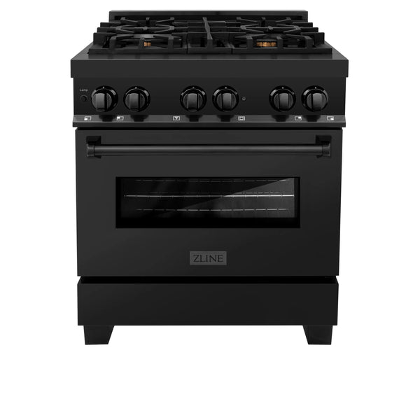 ZLINE 30" Dual Fuel Range - Black Stainless Steel with Brass Burners, Gas Stove, and Electric Oven
