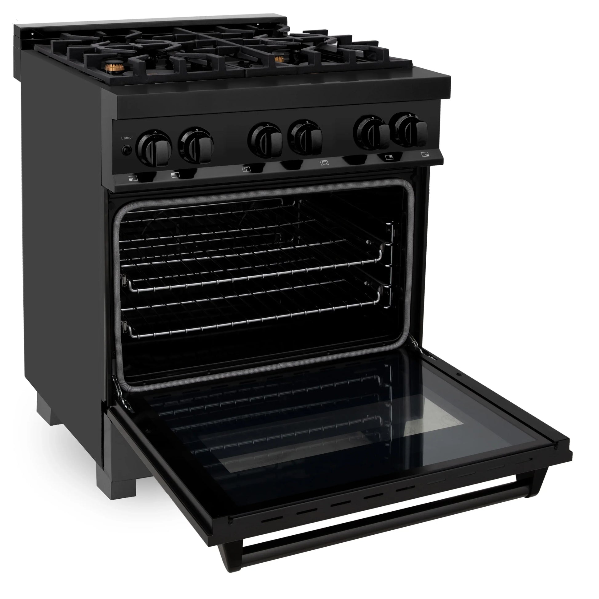 ZLINE 30" Dual Fuel Range - Black Stainless Steel with Brass Burners, Gas Stove, and Electric Oven