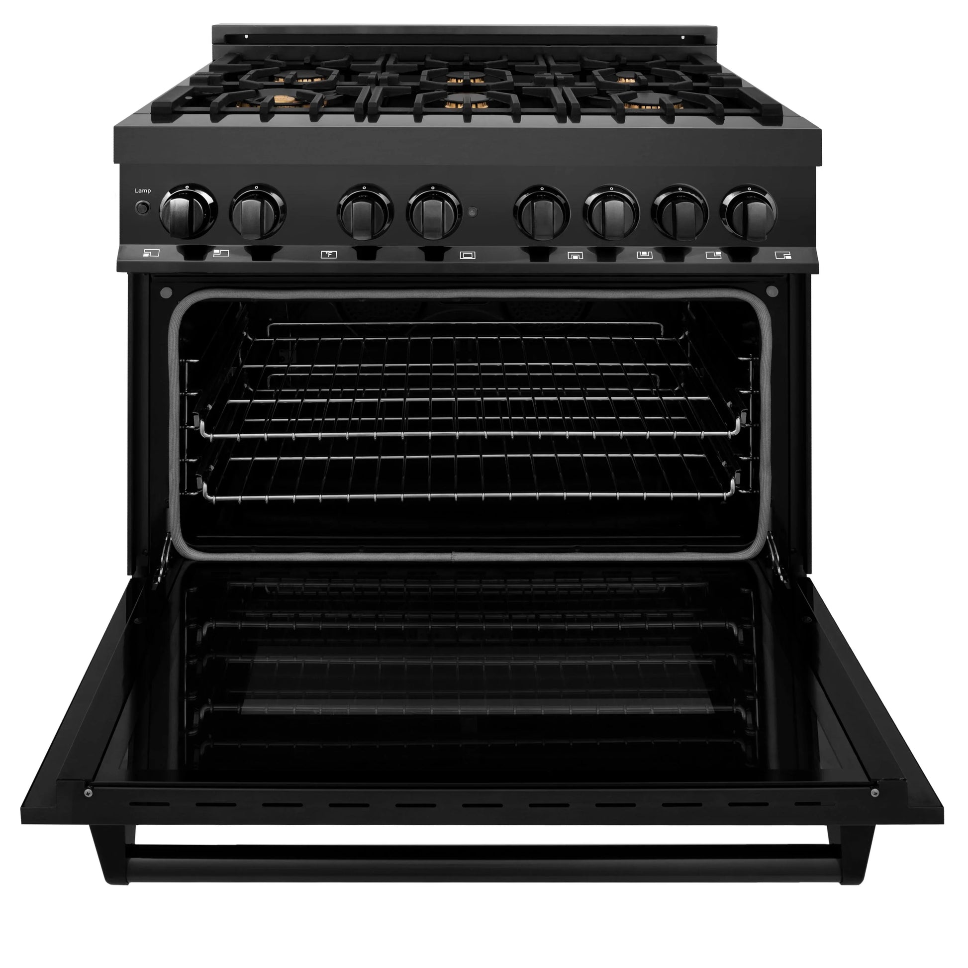 ZLINE 36" Dual Fuel Range - Black Stainless Steel with Brass Burners, Gas Stove, and Electric Oven