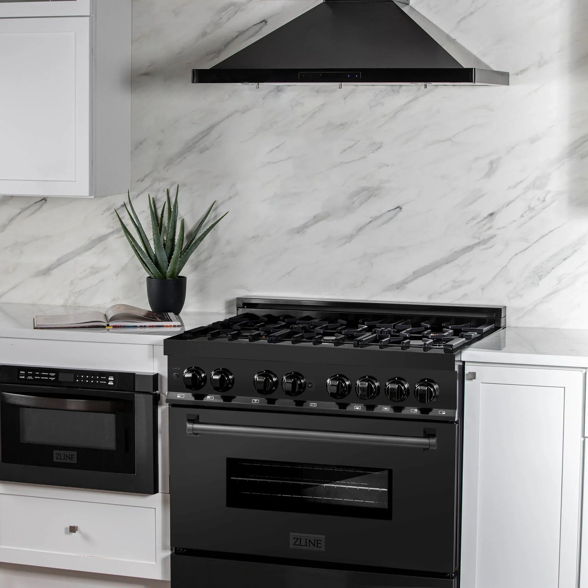 ZLINE 36" Dual Fuel Range - Black Stainless Steel with Brass Burners, Gas Stove, and Electric Oven