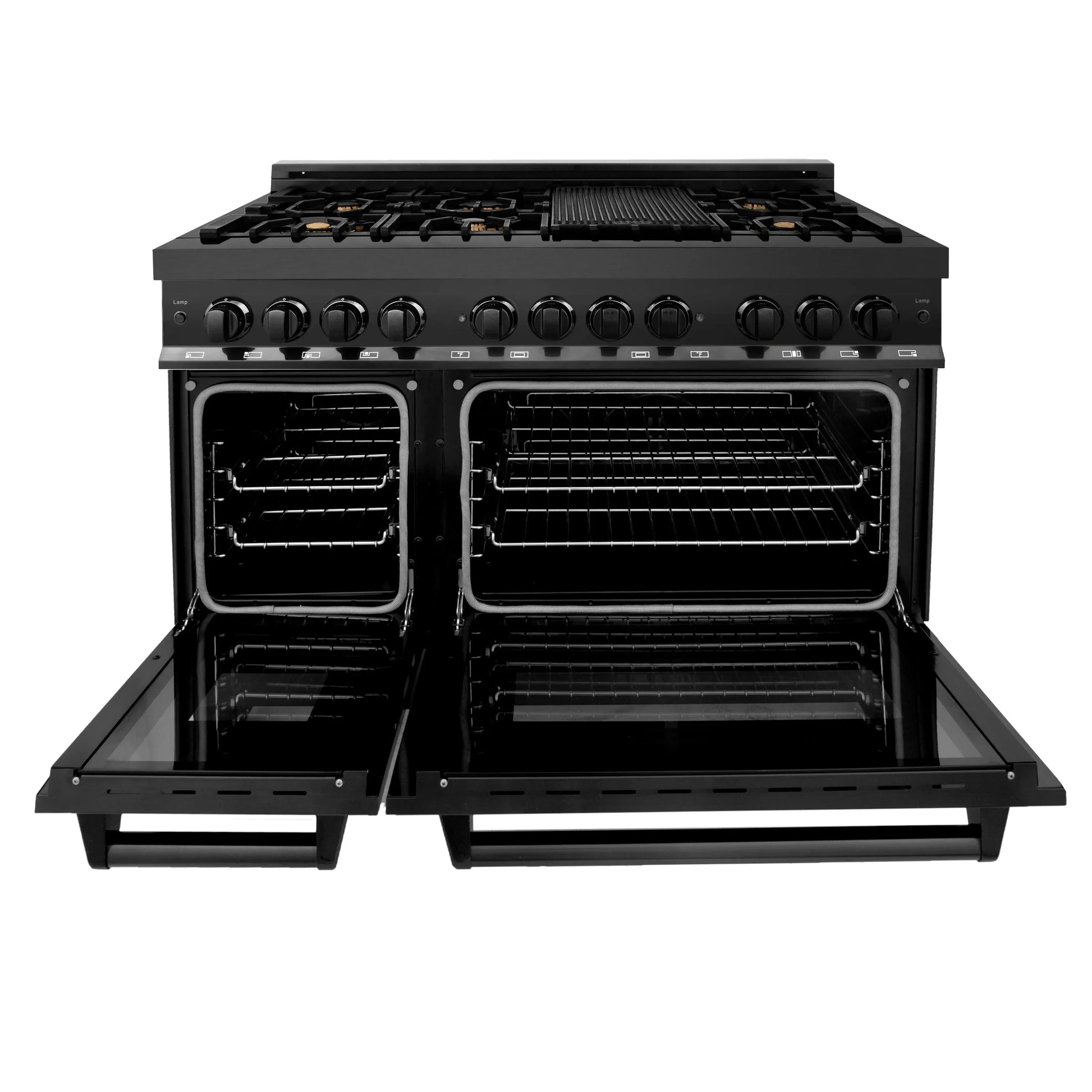 ZLINE 48" Dual Fuel Range - Black Stainless Steel with Brass Burners, Gas Stove, and Electric Oven