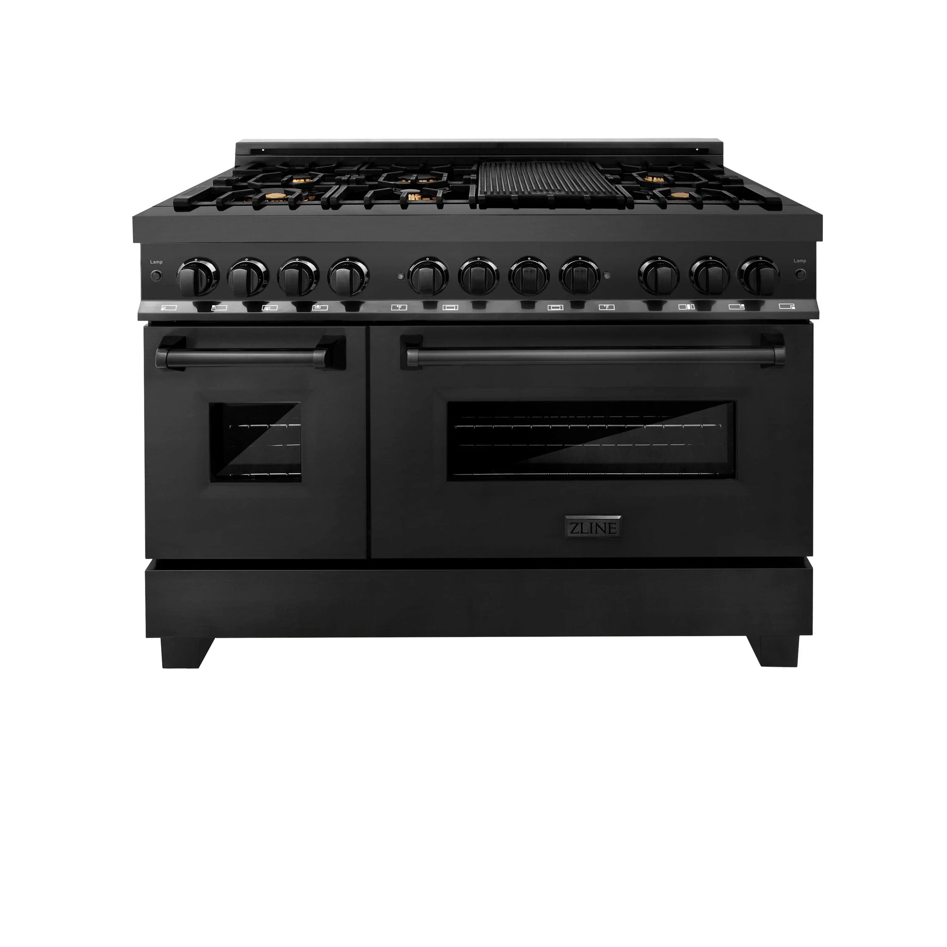 ZLINE 48" Dual Fuel Range - Black Stainless Steel with Brass Burners, Gas Stove, and Electric Oven