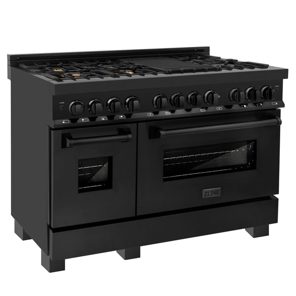 ZLINE 48" 6.0 cu. ft. Dual Fuel Range with Gas Stove and Electric Oven - Black Stainless Steel with Brass Burners