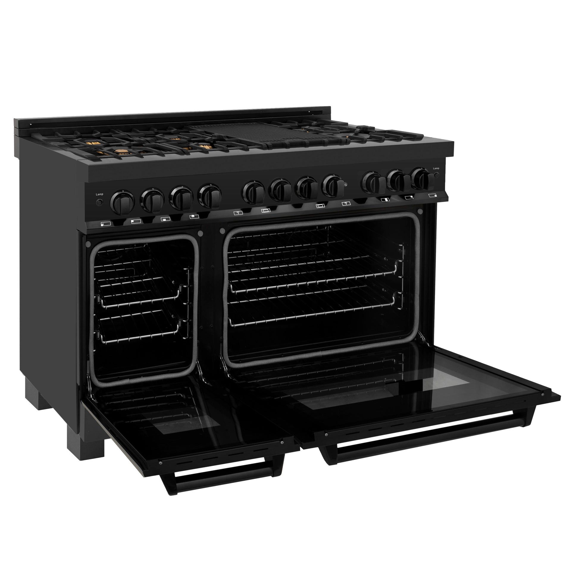 ZLINE 48" 6.0 cu. ft. Dual Fuel Range with Gas Stove and Electric Oven - Black Stainless Steel with Brass Burners