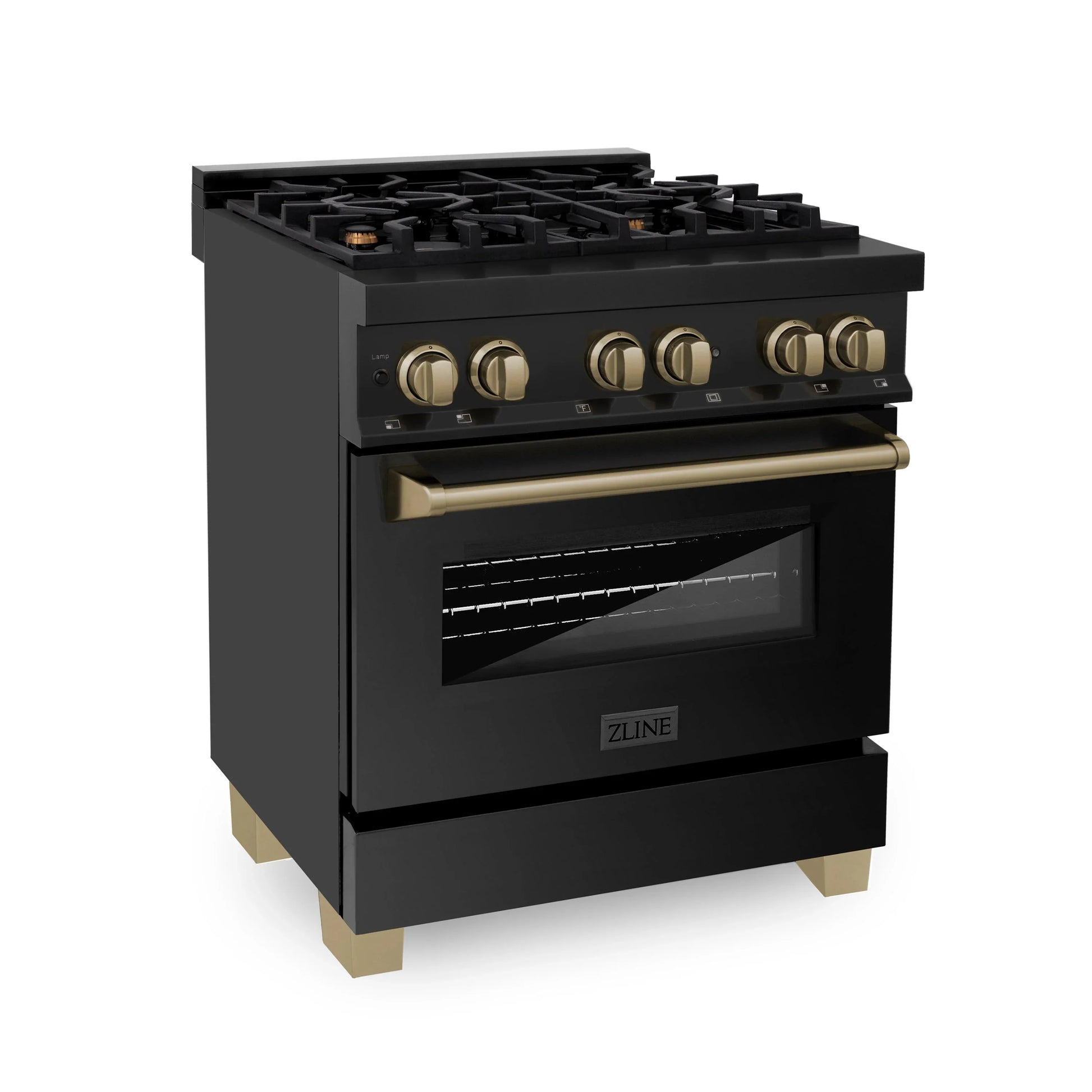 ZLINE Autograph Edition 30" Dual Fuel Range with Gas Stove and Electric Oven - Black Stainless Steel, Champagne Bronze Accents