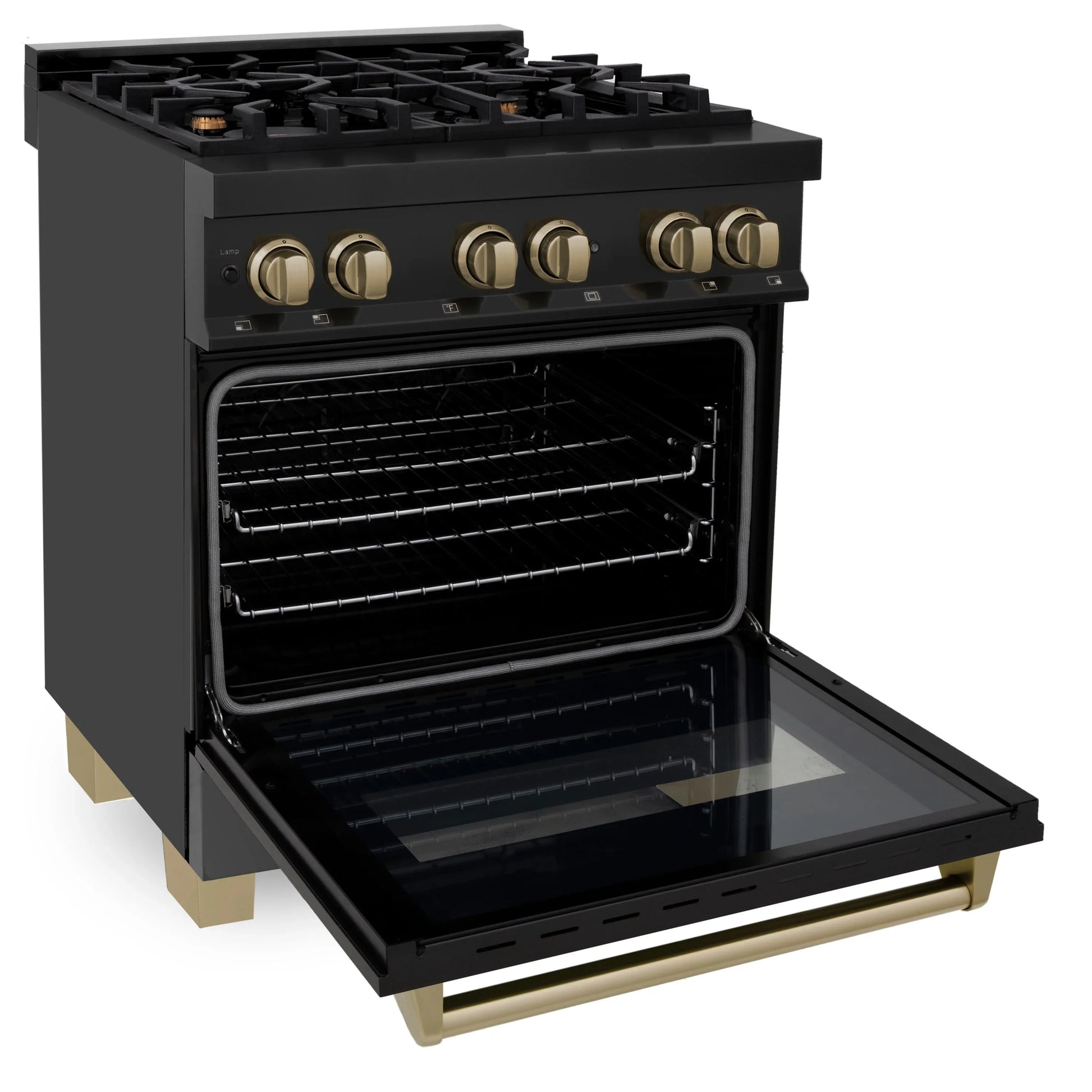ZLINE Autograph Edition 30" Dual Fuel Range with Gas Stove and Electric Oven - Black Stainless Steel, Champagne Bronze Accents