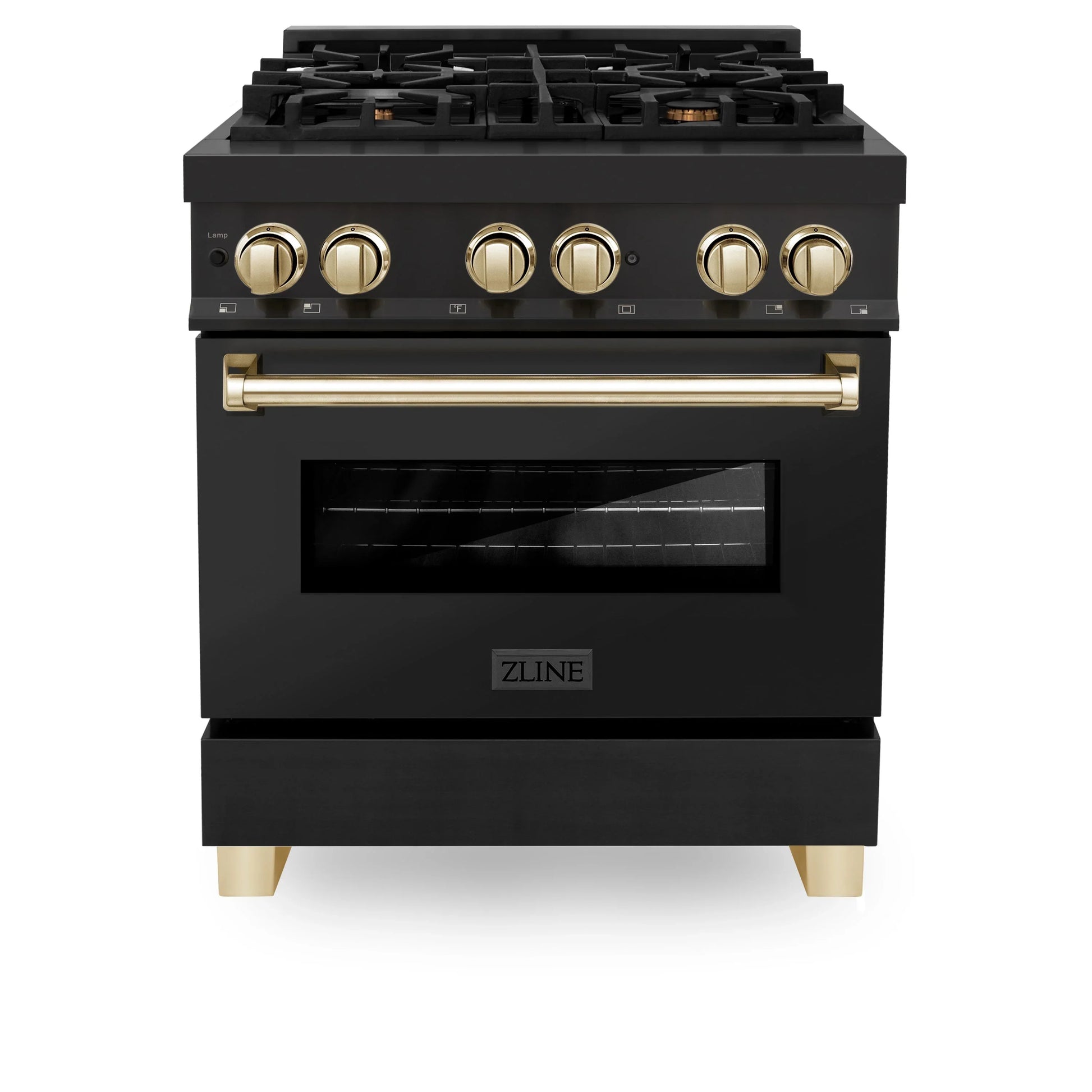 ZLINE Autograph Edition 30" Dual Fuel Range with Gas Stove and Electric Oven - Black Stainless Steel, Gold Accents