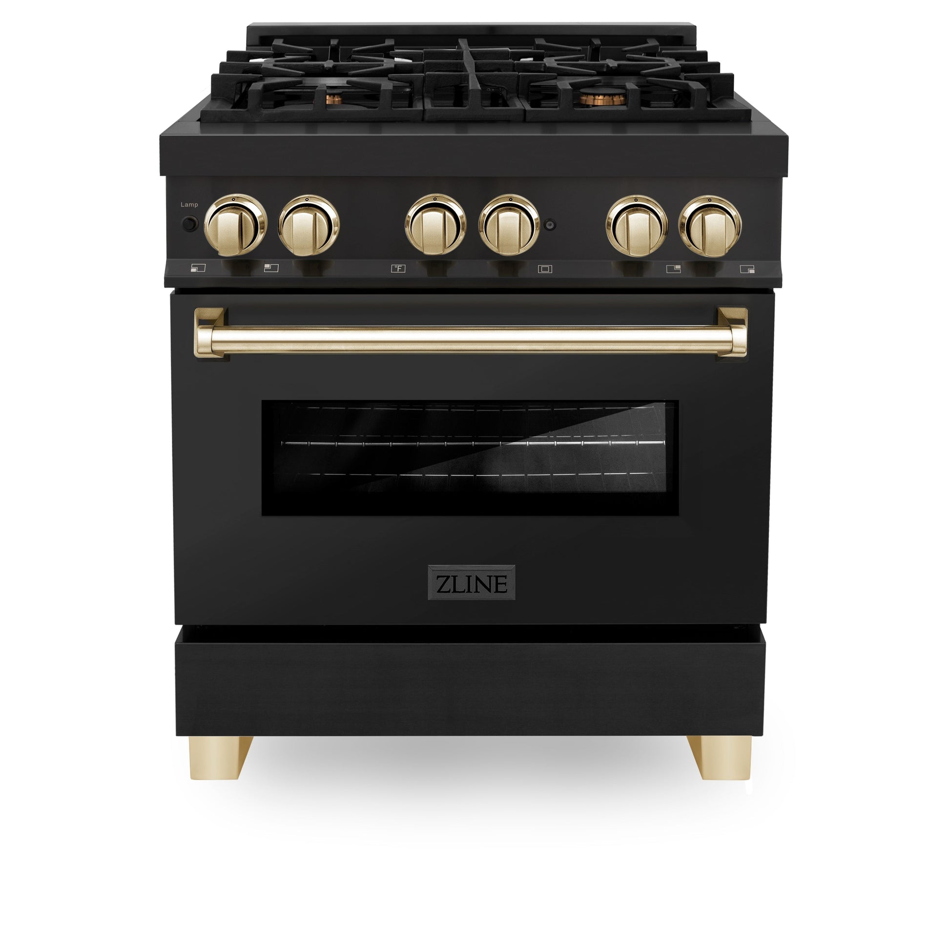 ZLINE Autograph Edition 30" Dual Fuel Range with Gas Stove and Electric Oven - Black Stainless Steel with Accents
