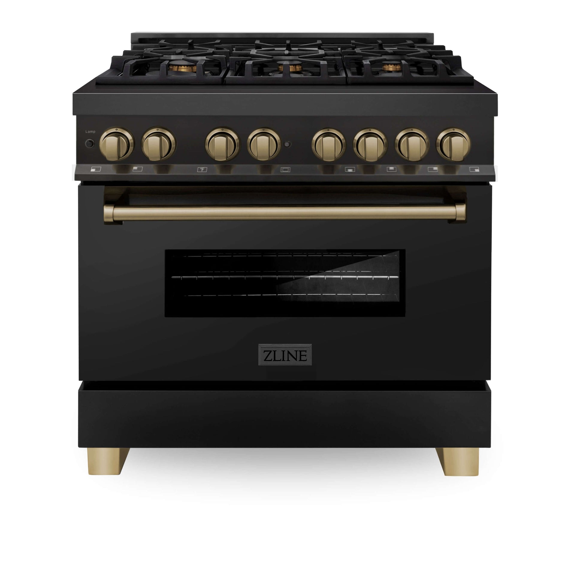 ZLINE Autograph Edition 36" Dual Fuel Range with Gas Stove and Electric Oven - Black Stainless Steel with Accents