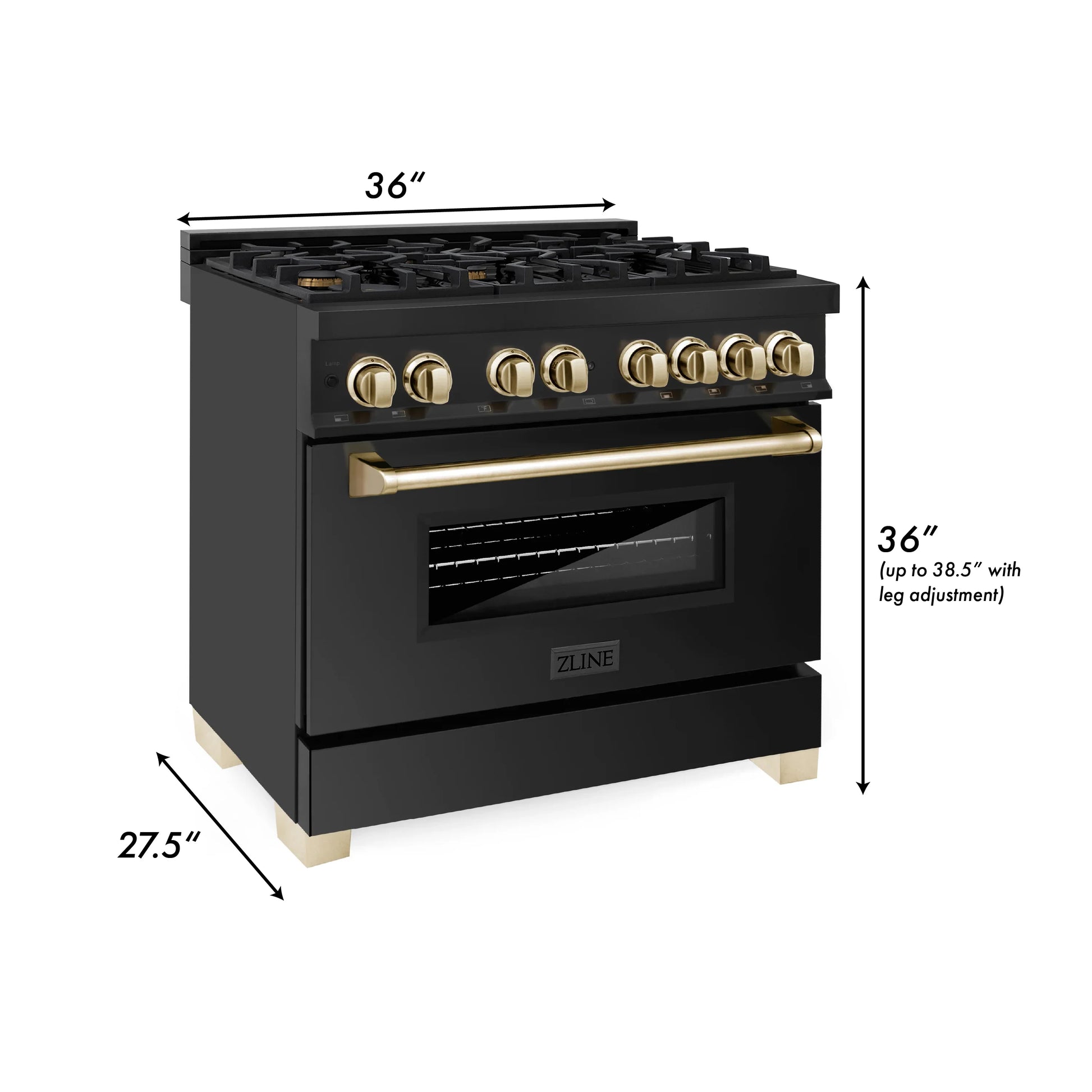 ZLINE Autograph Edition 36" Dual Fuel Range with Gas Stove and Electric Oven - Black Stainless Steel, Champagne Bronze Accents