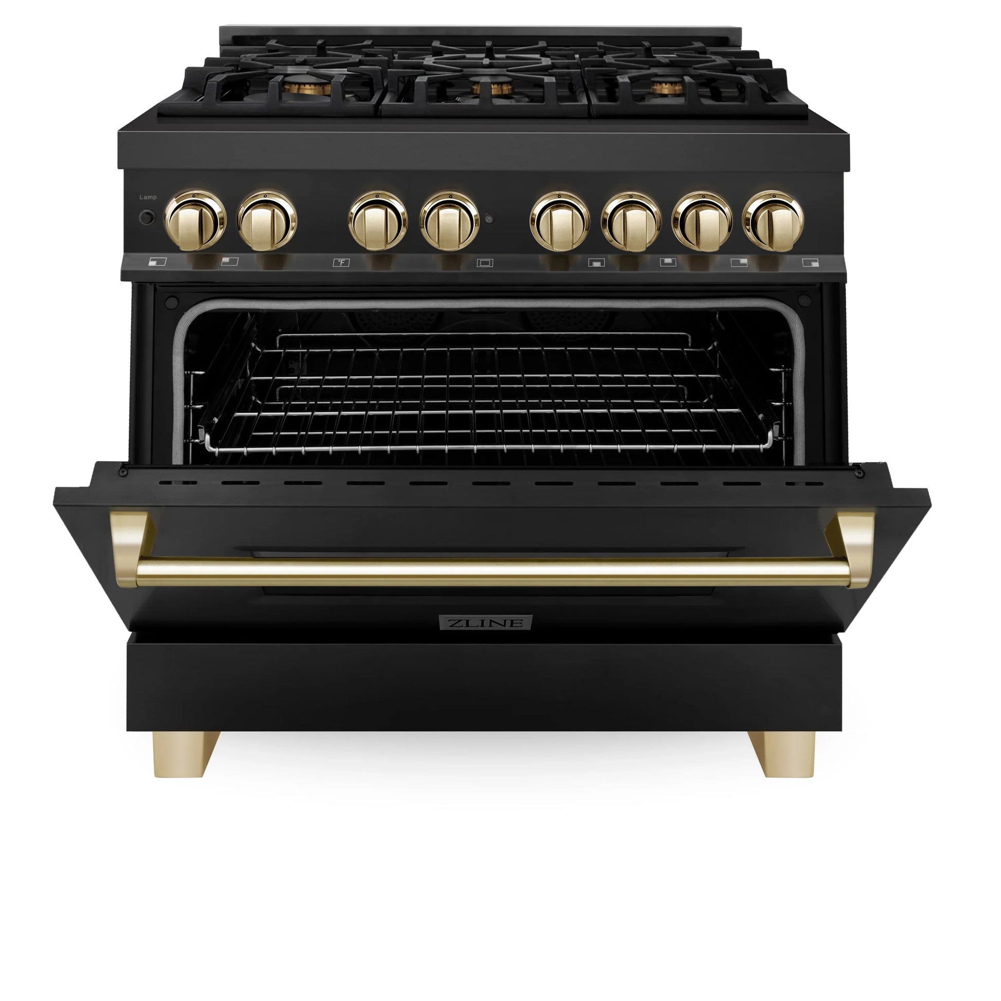 ZLINE Autograph Edition 36" Dual Fuel Range with Gas Stove and Electric Oven - Black Stainless Steel with Gold Accents